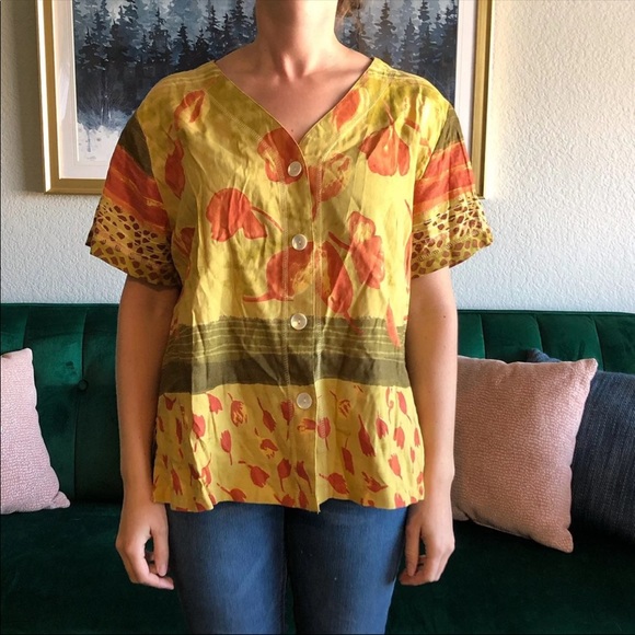 Vintage Alex Kim Abstract Floral Button Down Top